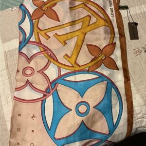 Louis Vuitton Blue and Brown Silk Scarf